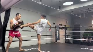 Lerdsila training kick in Lerdsila Muay Thai gym [upl. by Nichani]