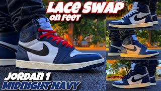 Jordan 1 Midnight Navy  Lace Swap amp On Feet [upl. by Fransisco]