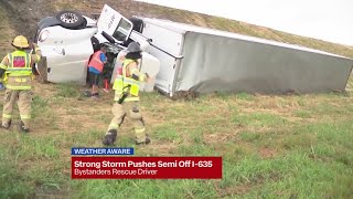 Storms hit KC area knocking down powerlines semis [upl. by Dianna]