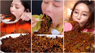 How different mukbangers eat ✨BLACK BEAN NOODLES ✨ [upl. by Adnamal737]