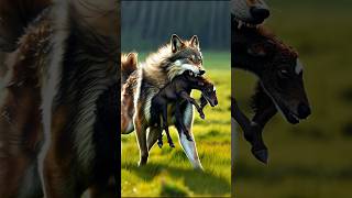 Hunter wolf vs horse fight for baby horse horselover wolf weakanimals pets motherslove foal [upl. by Kristian]