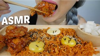 Samyang Hot Chicken Ramen LIGHT with Raw Egg Yolk and KOREAN FRIED Chicken No Talking Eating Sounds [upl. by Nnylear941]