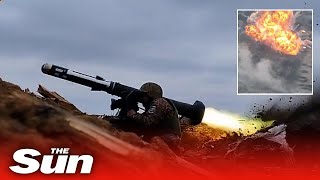 Ukrainian Marines destroy Russian armoured vehicles with Javelin missiles in Donetsk [upl. by Ribal978]