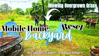 Backyard Rest  Mowing my overgrown backyard  Weight loss update  Cooking a healthy meal [upl. by Ailicec]