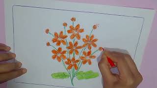 Pencil Colour Drawing Flowers  How to Draw a flower [upl. by Htez531]