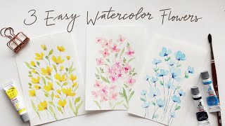 3 EASY beginner friendly watercolor flower doodles [upl. by Narton]