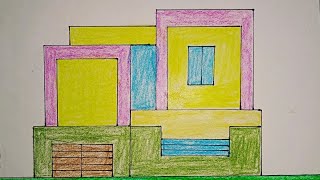 House Drawing and painting easy step by step akash art [upl. by Nahtanhoj]