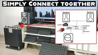 EASY Connect Subwoofer to ANY Speakers No Sub out [upl. by Ahsimak]