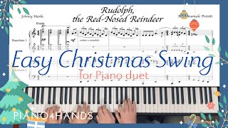 Rudolph the RedNosed Reindeer  Easy Christmas Swing for Piano duet FREE Sheet Music [upl. by Latvina]