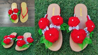 Tissue Ribbon flower 🌹 for Slippers Decoration [upl. by Belvia58]