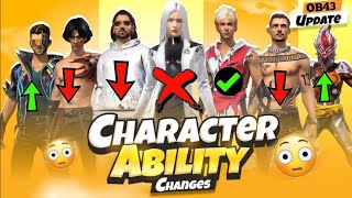 Characters Ability Changed in OB43 Update Free Fire 🤩 Character Ability Rework [upl. by Lopes363]