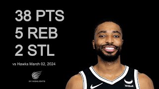 Mikal Bridges 38 pts 5 reb 2 stl vs Hawks  March 02 2024 [upl. by Lindly900]