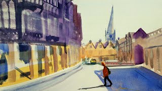 Expressive impressionist watercolor street scene painting [upl. by Erotavlas]