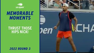 Hip Thrust Celebration from Kyrgios  2022 US Open Round 3 [upl. by Enyt]