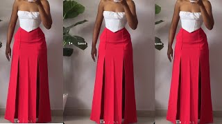 How to Cut and Sew this Stylish Six Pieces Aline Skirt with Double Slits For Beginners [upl. by Niatsirt]