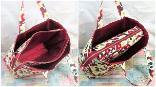 トートバッグ作り方 ファスナー付き仕切りポケット How to make tote bag [upl. by Stodder302]