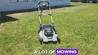 How much can an Ego mower cut with a 5ah battery [upl. by Adnarym]