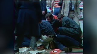 File footage A chaotic scene following the 1981 assassination attempt on President Ronald Reagan [upl. by Zenitram]