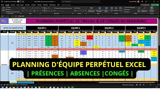 Planning déquipe perpétuel Excel  Planning de congés Excel  Planning des absences Excel [upl. by Cran]