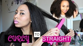 NATURAL HAIR Curly to Straight Flat Ironing HerGivenHair [upl. by Jammie487]