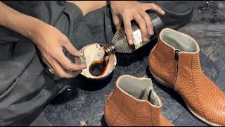 How To Make Python Print Hand Stitch Leather Shoes Upper Beginner Leather work PART 3 of 3 [upl. by Ahsimal]