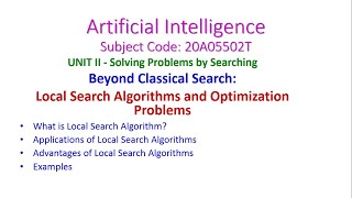 Local Search Algorithms and Optimization ProblemsArtificial IntelligenceBeyond Classical Search [upl. by Silsby]