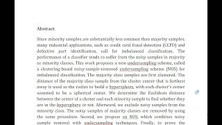 NUS Noisy Sample Removed Undersampling Scheme for Imbalanced Classification and Application to Credi [upl. by Alekehs]