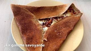 Recette de galette au reblochonavec oignons lardons crème une crêpe salée gourmande [upl. by Nylecsoj]