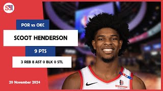 SCOOT HENDERSON 9 PTS vs OKC 20 Nov 2425 POR Highlights [upl. by Hseham]