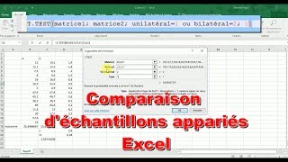 Comparer la moyenne de 2 échantillons appariés  TABLEUR EXCEL  33 [upl. by Thacker]