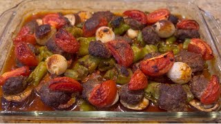 FIRINDA SEBZELİ KÖFTE TARİFİ  BAKED MEATBALLS WITH VEGETABLES RECIPE [upl. by Sevein]