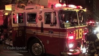 FDNY Engine 34  Squad 18  Battalion Chief 8  Ladder 16  Arriving at Fire Scene [upl. by Elleraj892]