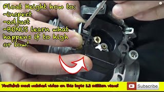 04 How to inspect and adjust float level on a carburetor BONUS RICH LEAN Fuel Settings explained [upl. by Asilak539]