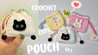 🐱Crochet Pouch Tutorial  How to Crochet a drawstring pouch  Cute crochet idea  Gift idea [upl. by Hawthorn]