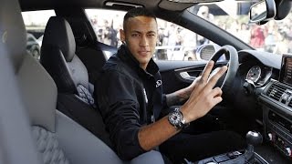 The FC Barcelona players get their new Audi cars [upl. by Onaicram]