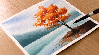 Watercolor Painting for Beginners  Autumn Lake Scenery  Step by Step Tutorial [upl. by Zobe]