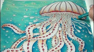 How I color jellyfish  sea background Tutorial 2 Daydreams Dagdromen Hanna Karlzon Prismacolor [upl. by Agni]