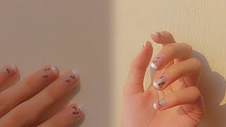 DIY French Cherry Blossom Nail Art  Easy Nail Design for Beginners handmade haven [upl. by Sinnej]