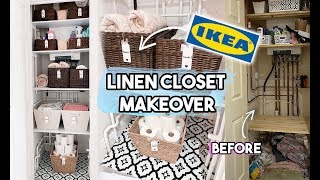 LINEN CLOSET ORGANISATION AND MAKEOVER USING IKEA STORAGE  AIRING CUPBOARD TRANSFORMATION [upl. by Odlavu]