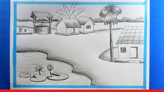 Village Scene Drawing Tutorial  Drisso Drawing  Sketch [upl. by Lirbaj]