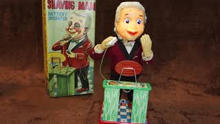 60s Plaything Sam the Shaving Man Battery Tin Toy [upl. by Rusert807]