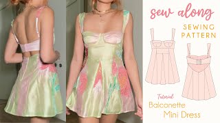 Balconette Mini Dress with Godets SEWING TUTORIAL  PATTERN [upl. by Norword]