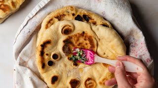 Indisches Naan Brot Rezept aus der Pfanne mit 7 Zutaten [upl. by Nessi]