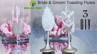 Dollar Tree DIYs Wedding Champagne flutes  DIY Bride and Groom Toasting Glasses [upl. by Ful]