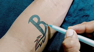 Amazing B 😍❣️ letter tattoo design  tattoo designs with pen [upl. by Drofub]