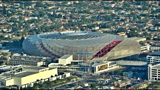 LAX Flight over SoFi Stadium and Intuit Dome United Airlines [upl. by Nathanoj]