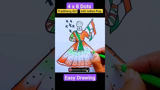 4x8 Dots Traditional girl with indian flag  shorts drawing republicday art [upl. by Ardnik]