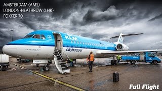 KLM Full Flight  Amsterdam to London Heathrow  Fokker 70 With ATC [upl. by Adeirf]