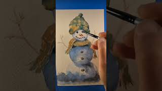 2 bonhomme de neige aquarellefacile watercolorpainting art watercolors [upl. by Ealasaid]