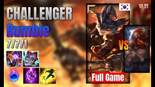 CHALLENGER Top Rumble vs Gragas lol KR solo rank Full Game 1421 [upl. by Niboc]